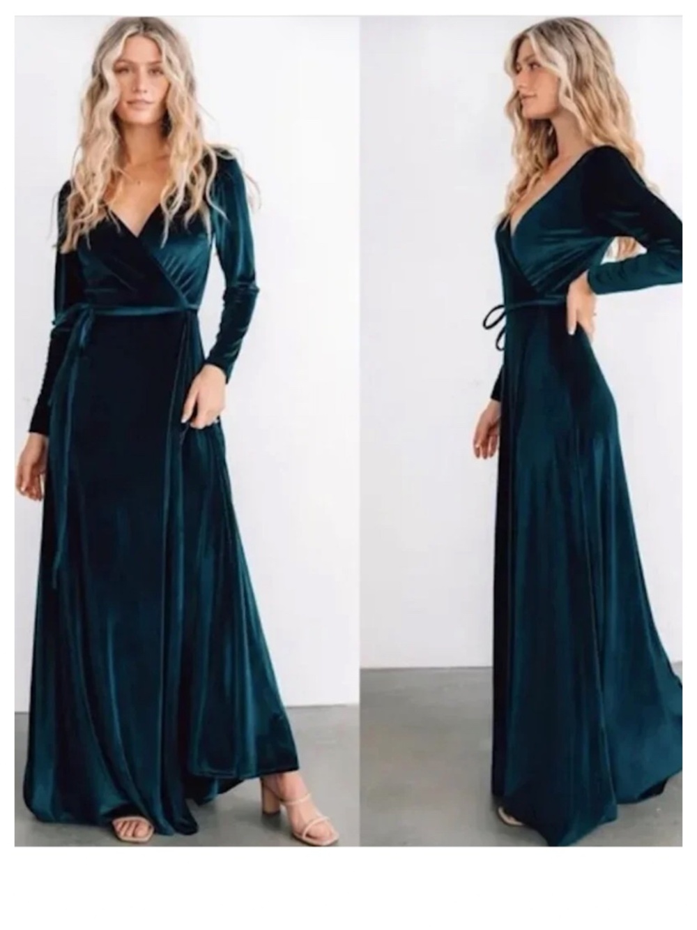 Baltic Born Maxi Wrap Dress Sz XL 14 16 Dark Emerald Green Velvet Velour Holiday